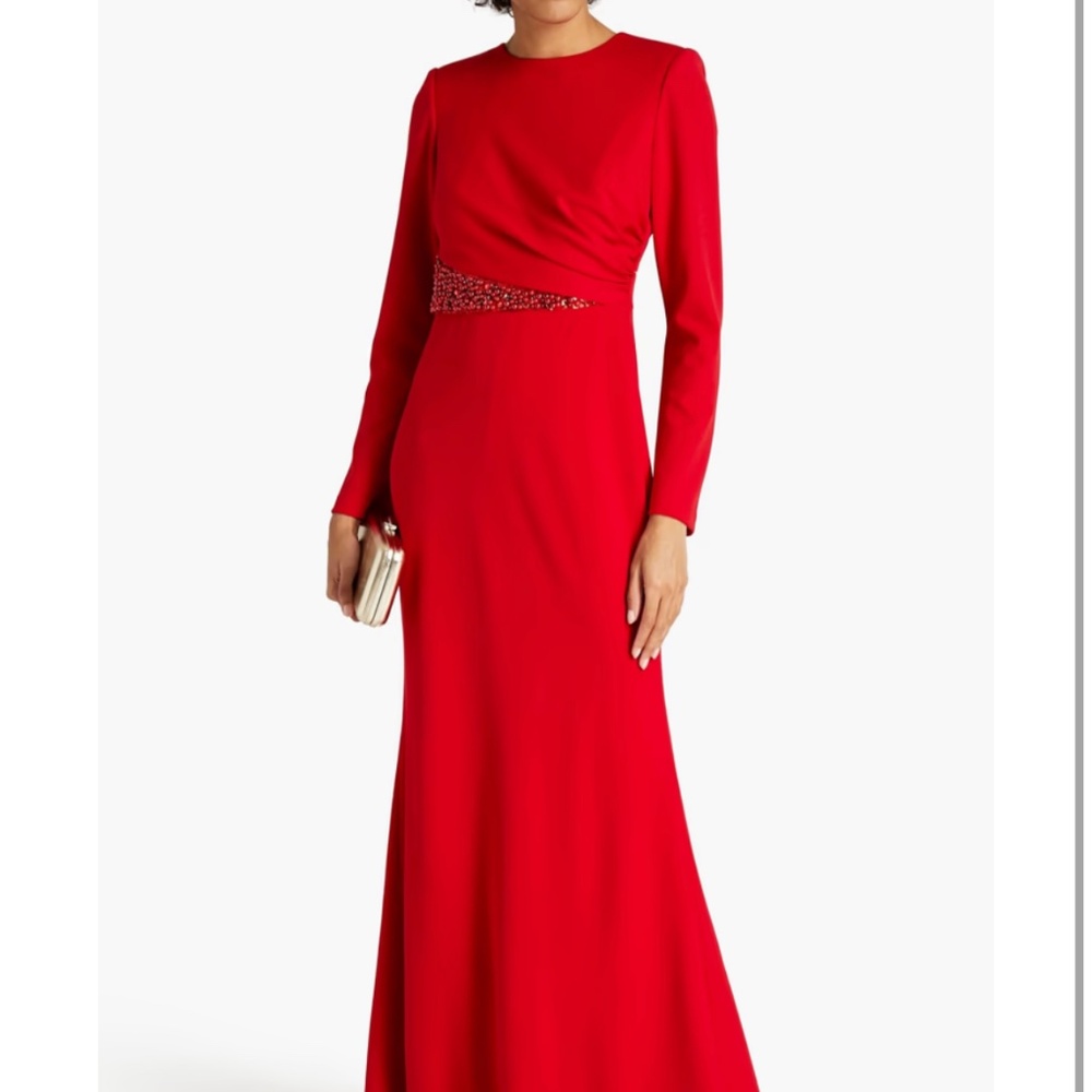 Embellished stretch-crepe gown